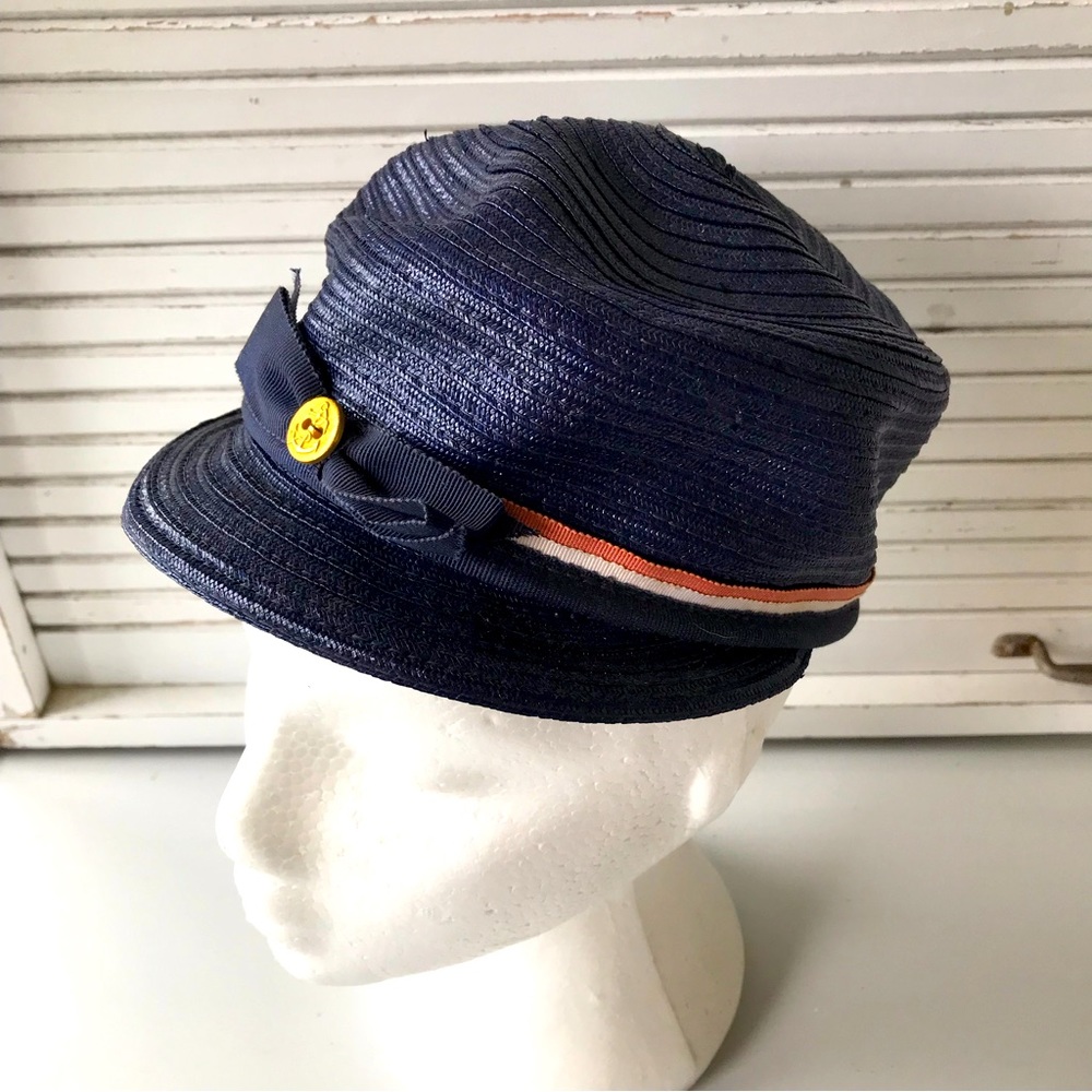 Vintage navy straw hat for a little girl
